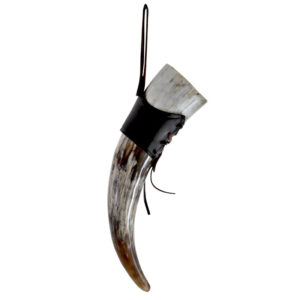 Viking Drinking Horn with Black Leather Holder