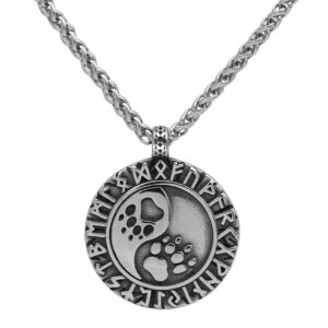 Bear Paw and Runes Necklace in Steel