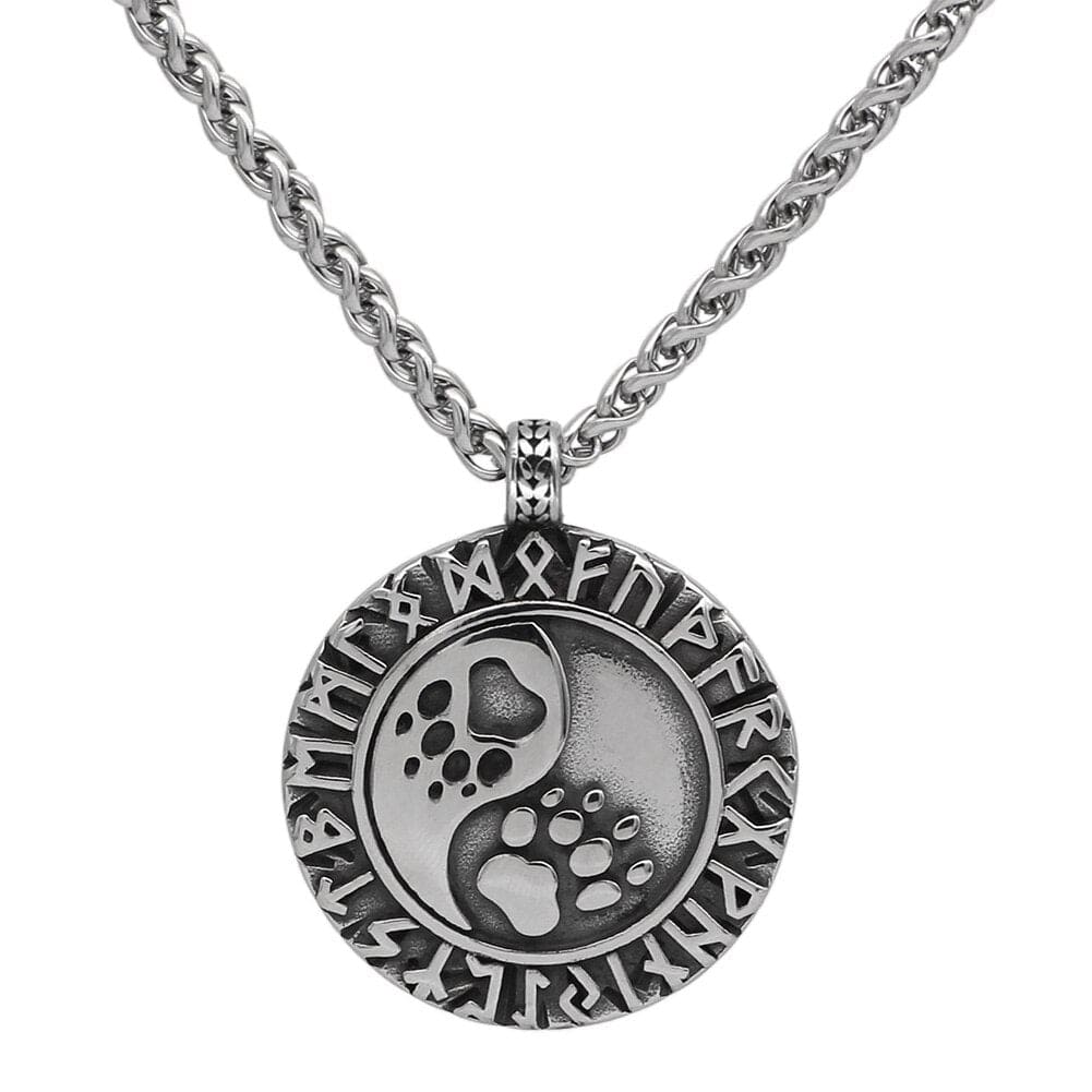 Bear Paw and Runes Necklace in Steel 1 Bear Paw and Runes Necklace in Steel