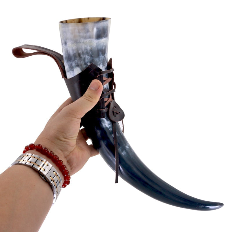 Black and White Viking Horn with Stand and Strap 2 Black and White Viking Horn with Stand and Strap - Image 2