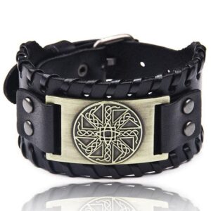 Black Sun Leather Viking Bracelet