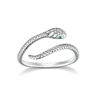 Emerald-Set Serpent Ring in 925 Silver