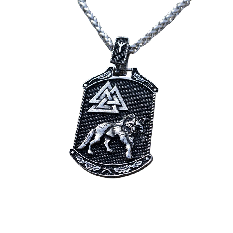 Fenrir and Valknut Dog Tag Necklace 1 Fenrir and Valknut Dog Tag Necklace