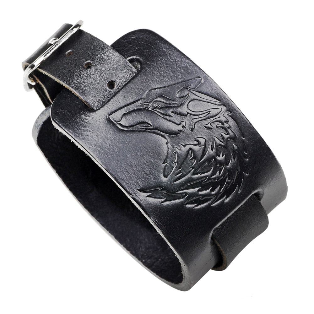 Fenrir Wolf Leather Bracelet 1 Fenrir Wolf Leather Bracelet