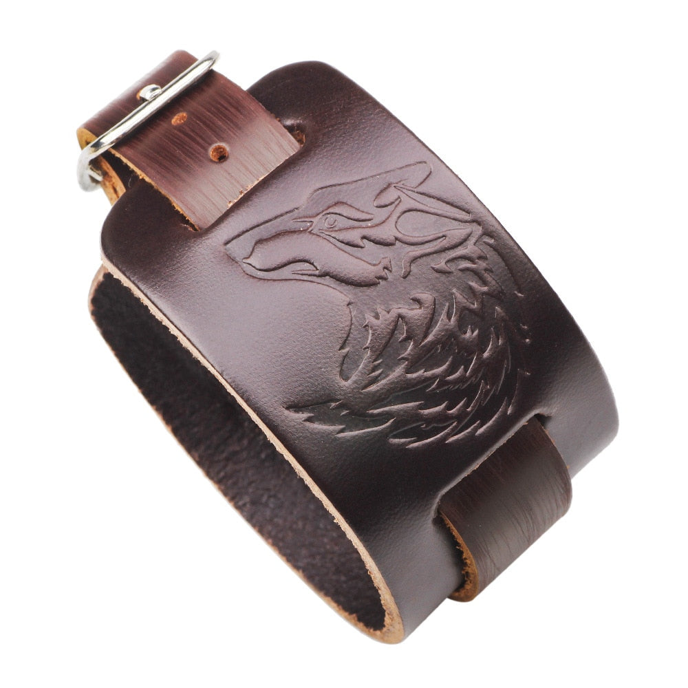 Fenrir Wolf Leather Bracelet 2 Fenrir Wolf Leather Bracelet - Image 2