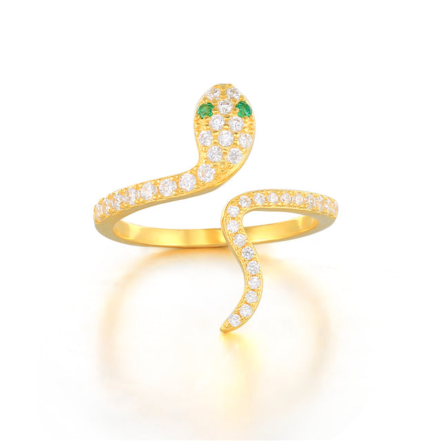 Gold-Plated Serpent Ring with Zirconia 2 Gold-Plated Serpent Ring with Zirconia - Image 2