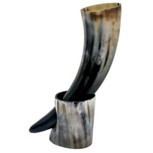 Large Ox Horn Drinking Horn with Stand