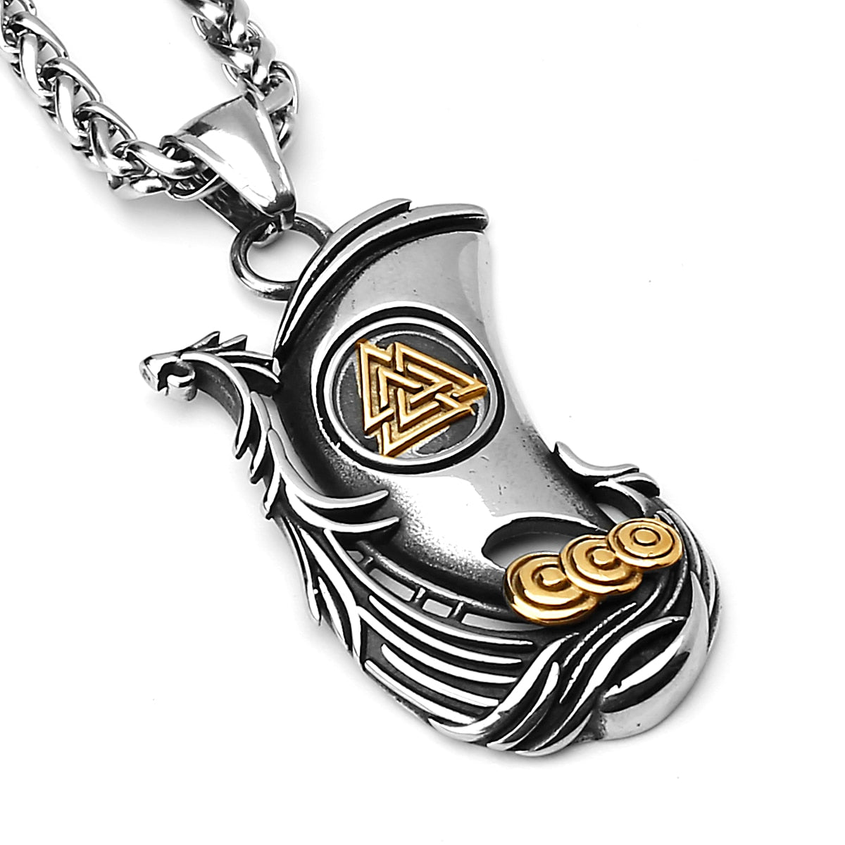 Longship Pendant Necklace in Stainless Steel 1 Longship Pendant Necklace in Stainless Steel
