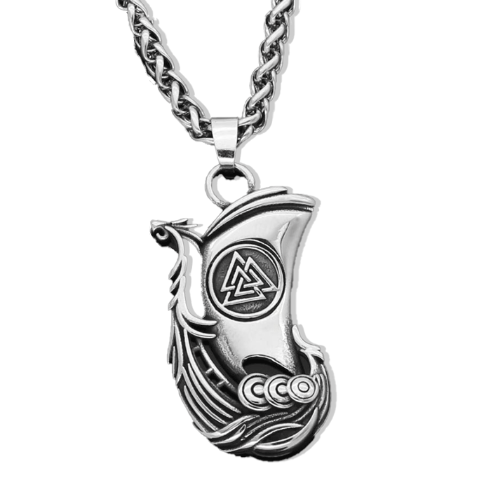 Longship Pendant Necklace in Stainless Steel 2 Longship Pendant Necklace in Stainless Steel - Image 2