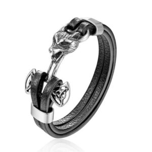 Mjolnir and Fenrir Leather Bracelet
