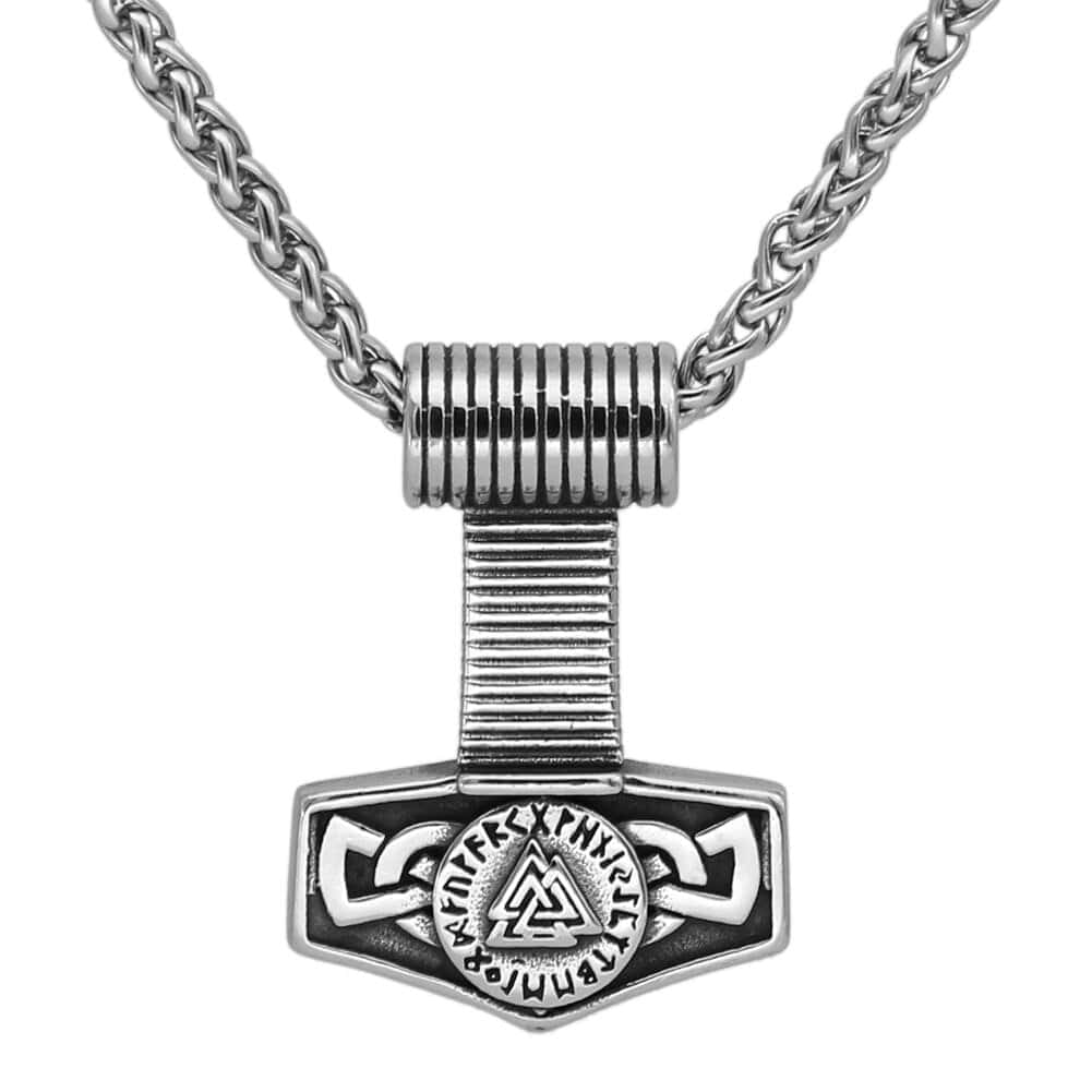 Mjolnir and Valknut Necklace in Steel 1 Mjolnir and Valknut Necklace in Steel