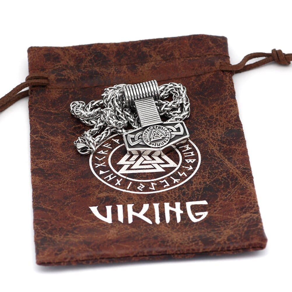 Mjolnir and Valknut Necklace in Steel 2 Mjolnir and Valknut Necklace in Steel - Image 2