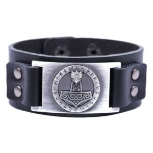 Mjolnir Leather Viking Bracelet