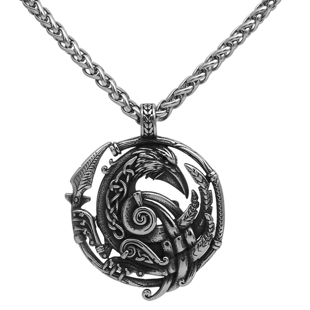 Raven Pendant Necklace in Stainless Steel 1 Raven Pendant Necklace in Stainless Steel