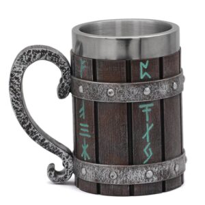 Runic Viking Mug in Steel and Wood