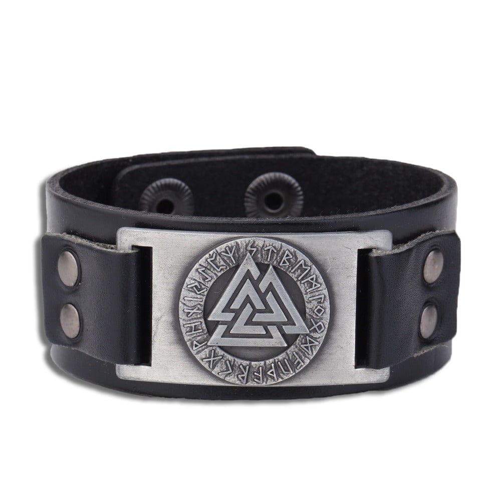 Valknut Leather Viking Bracelet 1 Valknut Leather Viking Bracelet