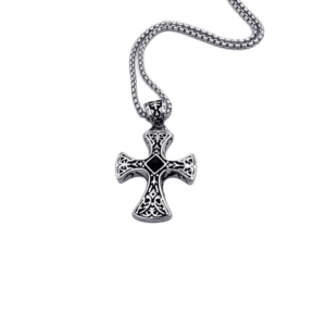 Viking Cross Necklace with Black Stone