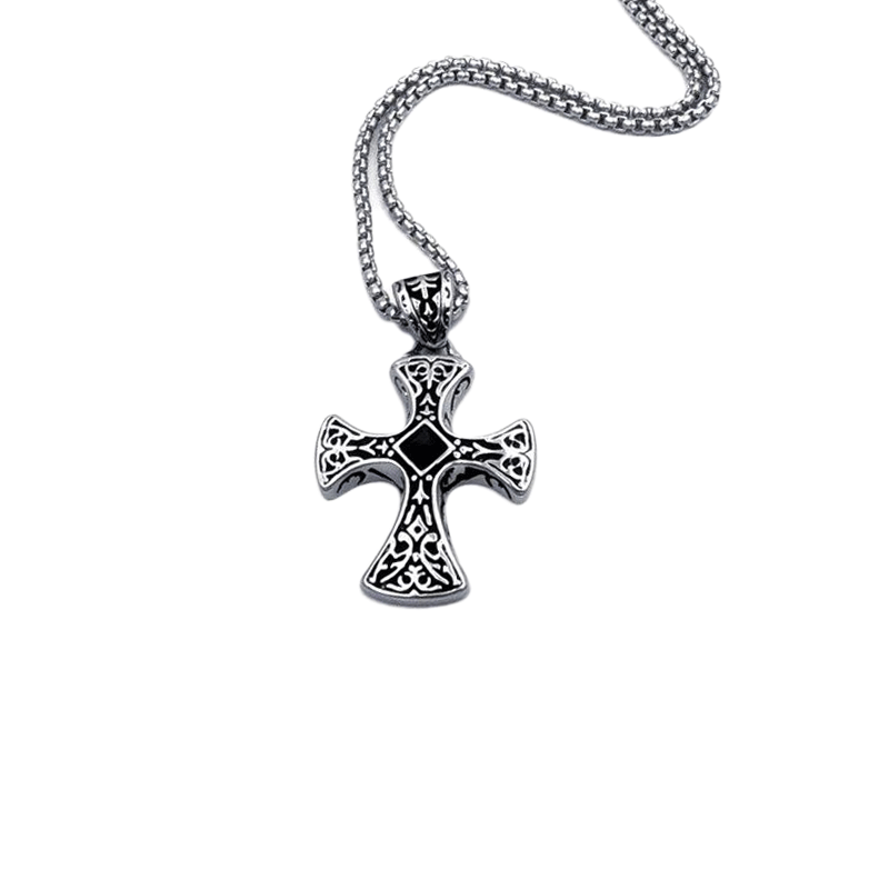 Viking Cross Necklace with Black Stone 1 Viking Cross Necklace with Black Stone