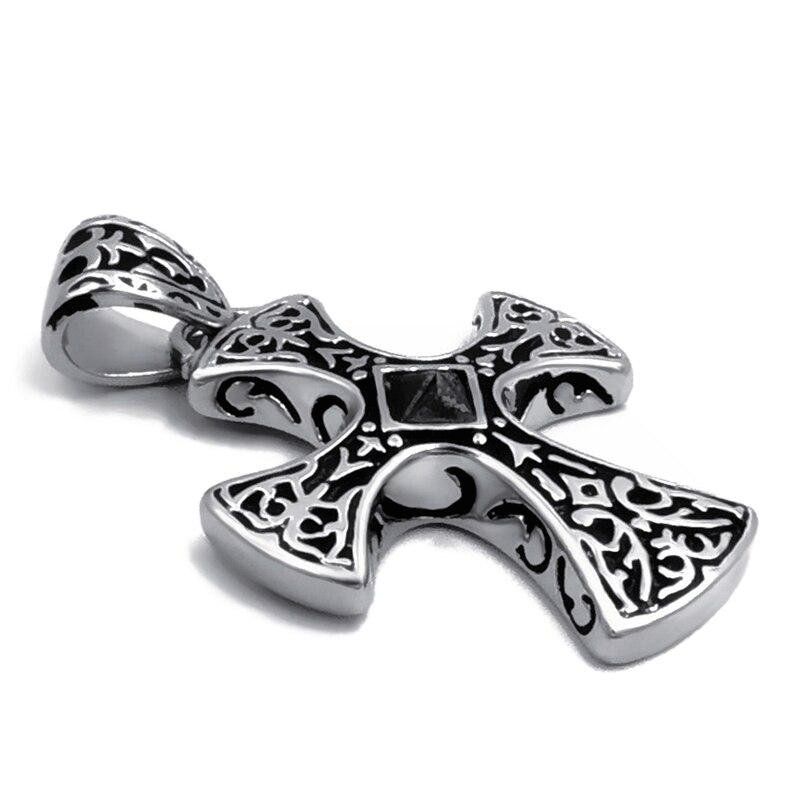 Viking Cross Necklace with Black Stone 2 Viking Cross Necklace with Black Stone - Image 2