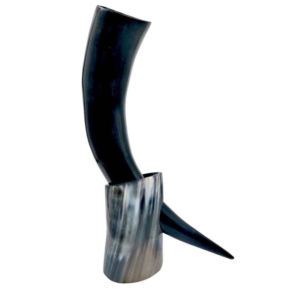 Viking Drinking Horn with Wooden Stand 1 Viking Drinking Horn with Wooden Stand