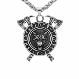 Wolf Head and Runes Viking Necklace