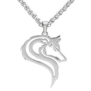 Wolf Head Viking Necklace in Steel