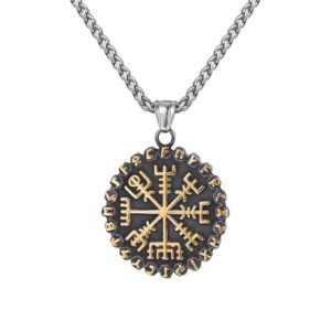 Viking Runes Symbol Vegvisir Stainless Steel Necklace