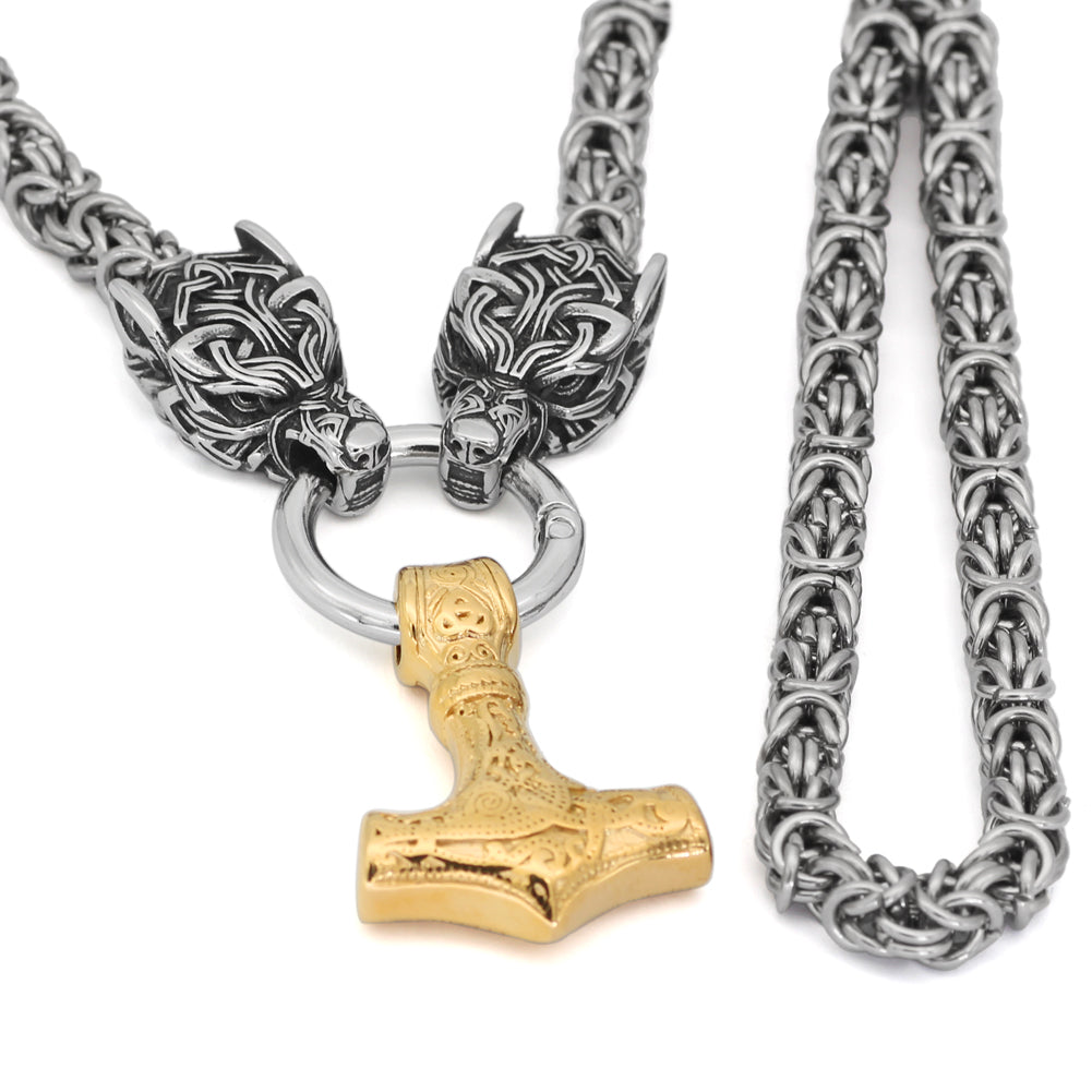 Viking Thor's Hammer Heads Wolves Stainless Steel Necklace 3 Viking Thor's Hammer Heads Wolves Stainless Steel Necklace - Image 3